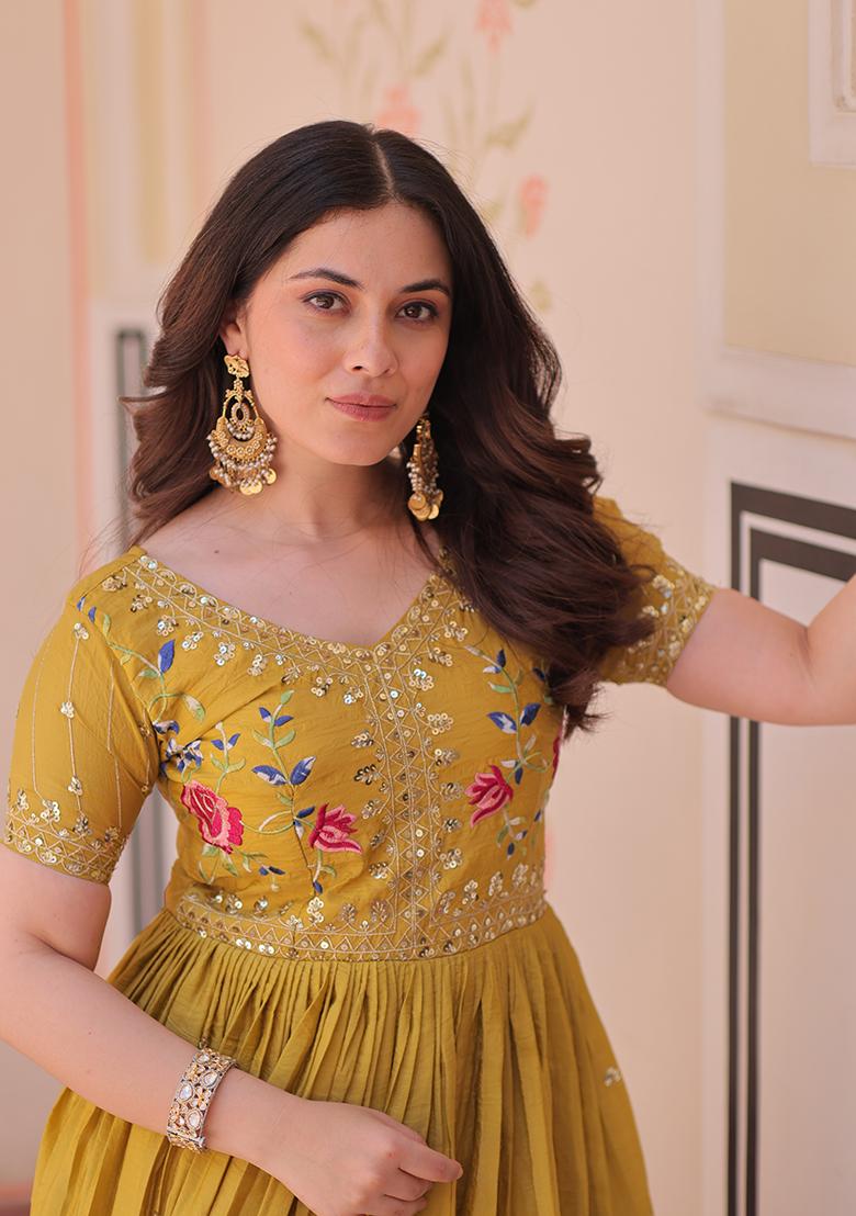 Yellow Zari Work Gold Crush Anarkali - Indya