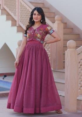 Onion Embroidered Silver Crunchy Anarkali With Koti
