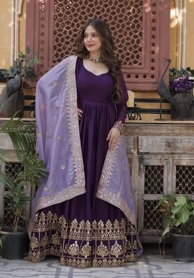Purple Zari Work Georgette Anarkali With Dupatta