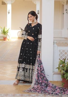 Black Zari Work Georgette Anarkali With Dupatta