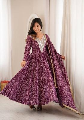 Wine Mirror Work Rayon Kurta Set