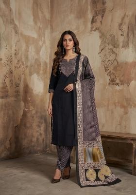 Black Embroidered Cotton Kurta Set