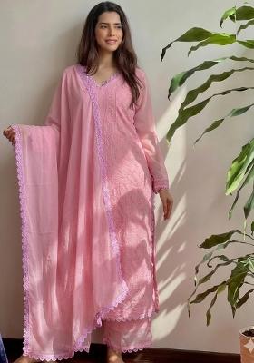 Pink Embroidered Georgette Kurta Set