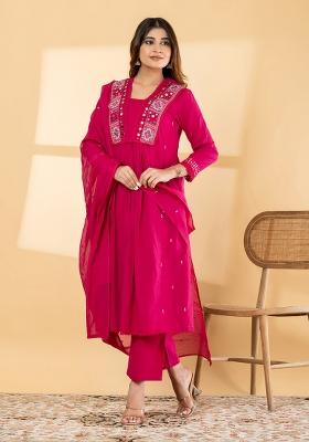 Cream Embroidered Cotton Kurta Set