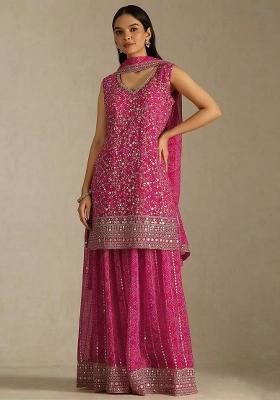 Pink Embroidered Georgette Kurta Set