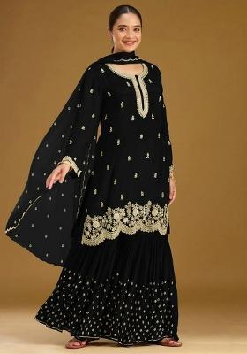 Black Embroidered Georgette Kurta Set