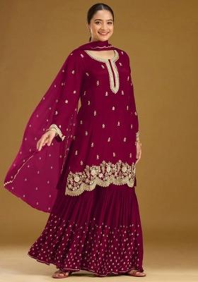 Pink Embroidered Georgette Kurta Set