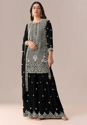 Black Embroidered Georgette Kurta Set
