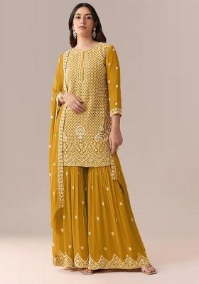 Yellow Embroidered Georgette Kurta Set