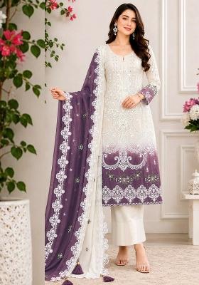 Purple Embroidered Georgette Kurta Set