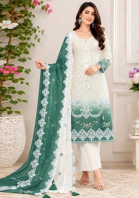 Green Embroidered Georgette Kurta Set