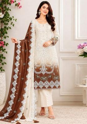Dark Brown Embroidered Georgette Kurta Set
