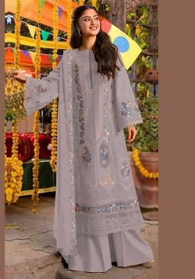 Grey Embroidered Chiffon Kurta Set