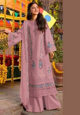 Pink Embroidered Chiffon Kurta Set