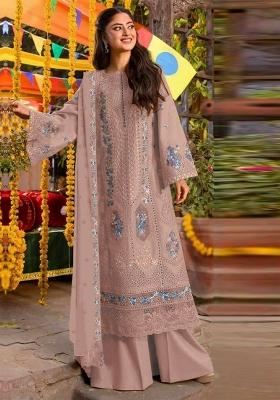 Brown Embroidered Chiffon Kurta Set