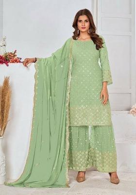 Green Embroidered Georgette Kurta Set