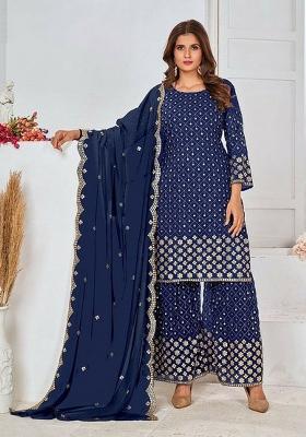 Blue Embroidered Georgette Kurta Set
