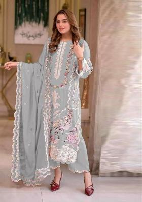 Grey Embroidered Chiffon Kurta Set