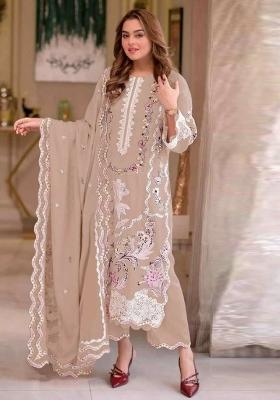 Brown Embroidered Chiffon Kurta Set