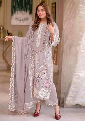 Purple Embroidered Chiffon Kurta Set