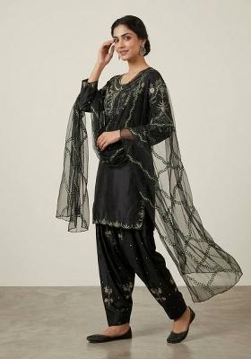 Black Embroidered Satin Farshi Salwar