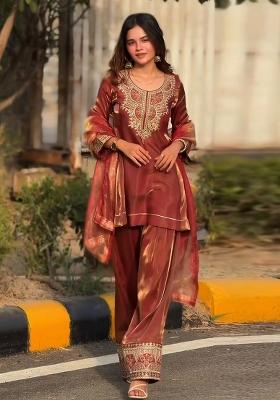Orange Embroidered Fandi Farshi Salwar