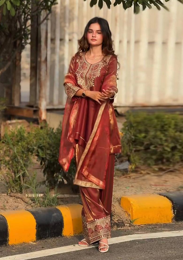 Orange Embroidered Fandi Farshi Salwar - Indya