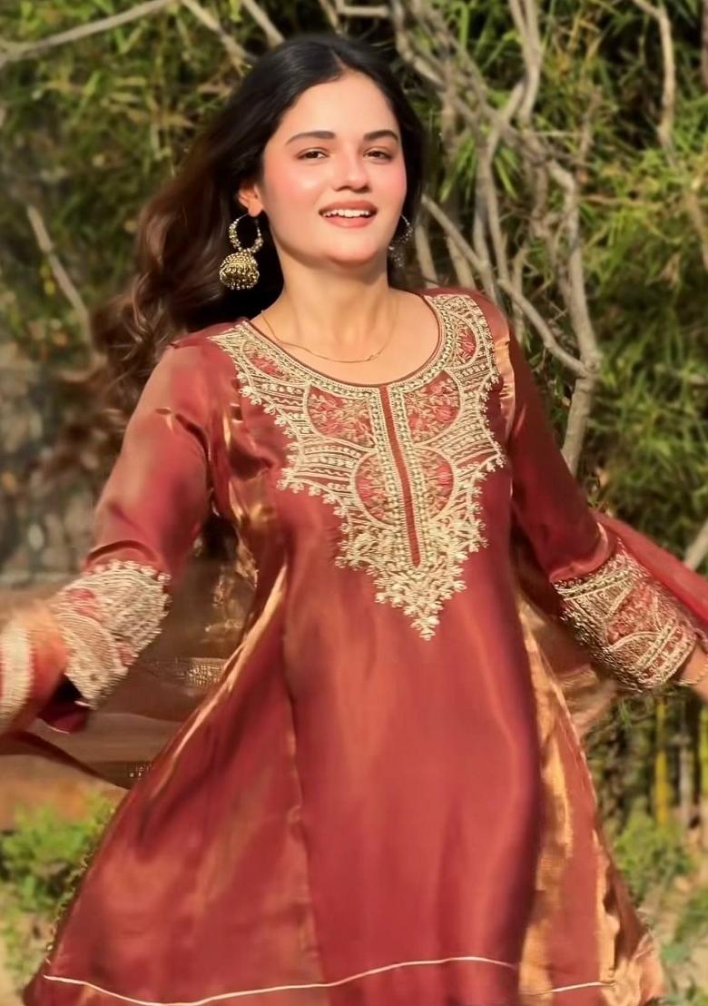 Orange Embroidered Fandi Farshi Salwar - Indya