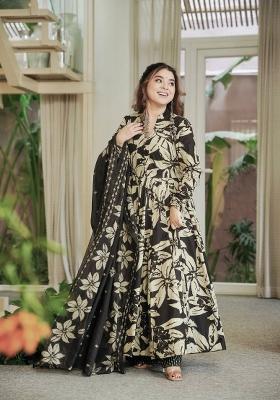 Black Embroidered Cotton Anarkali Set