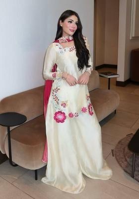 White Embroidered Silk Sharara Set