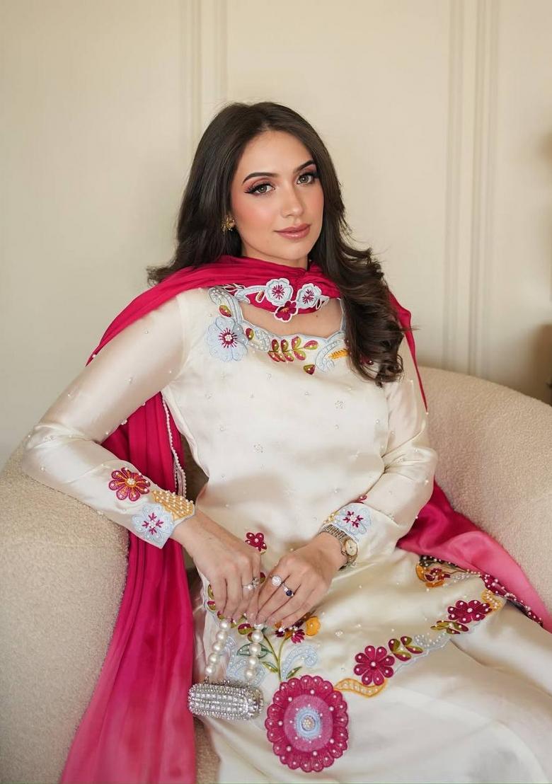 White Embroidered Silk Sharara Set - Indya