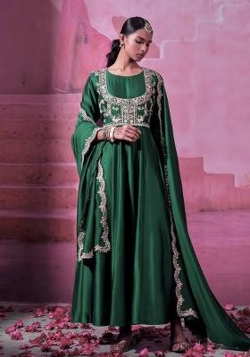 Green Sequin Work Silk Blend Kurta Set