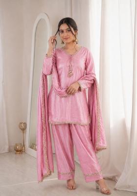 Pink Sequin Work Silk Blend Kurta Set