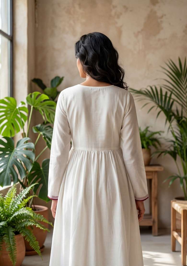 White Sequin Work Silk Blend Kurta Set - Indya