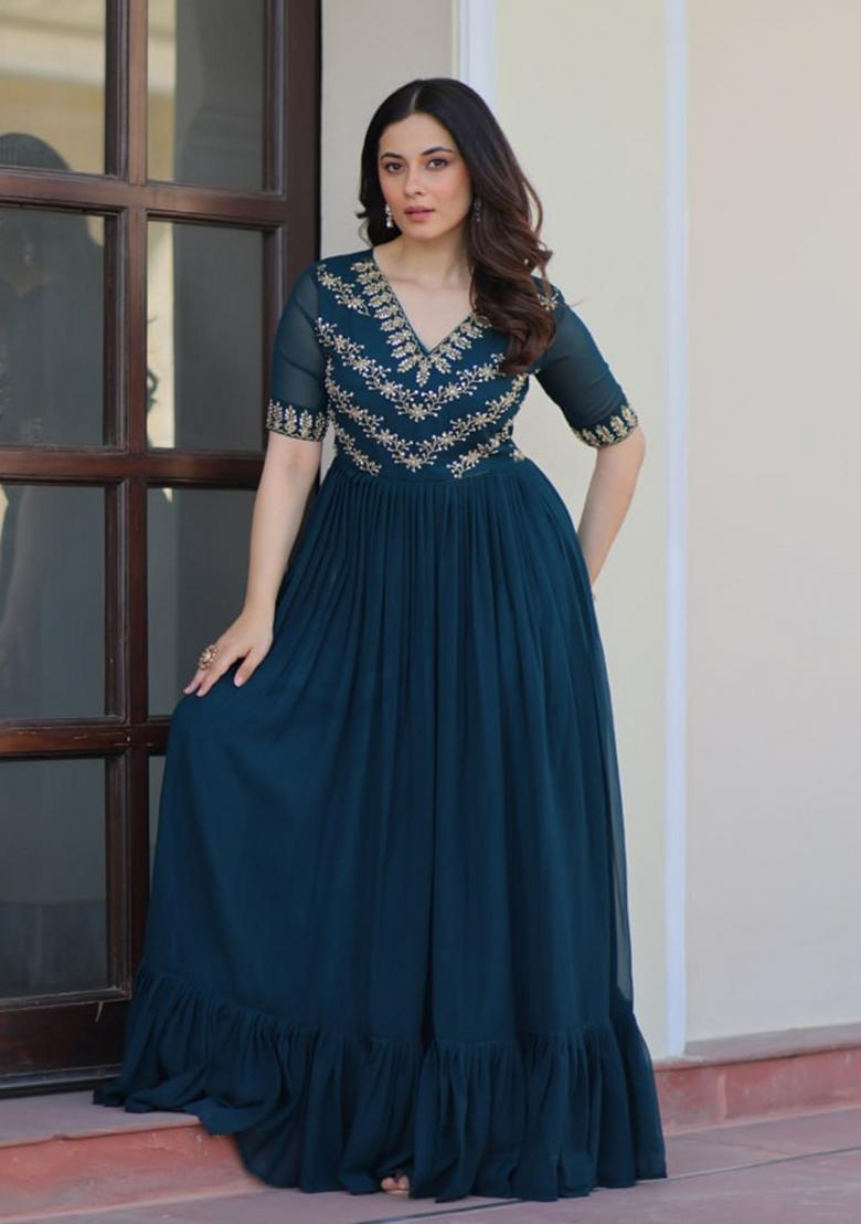 Rama Sequin Work Georgette Kurta - Indya