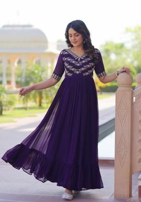 Purple Sequin Work Georgette Kurta
