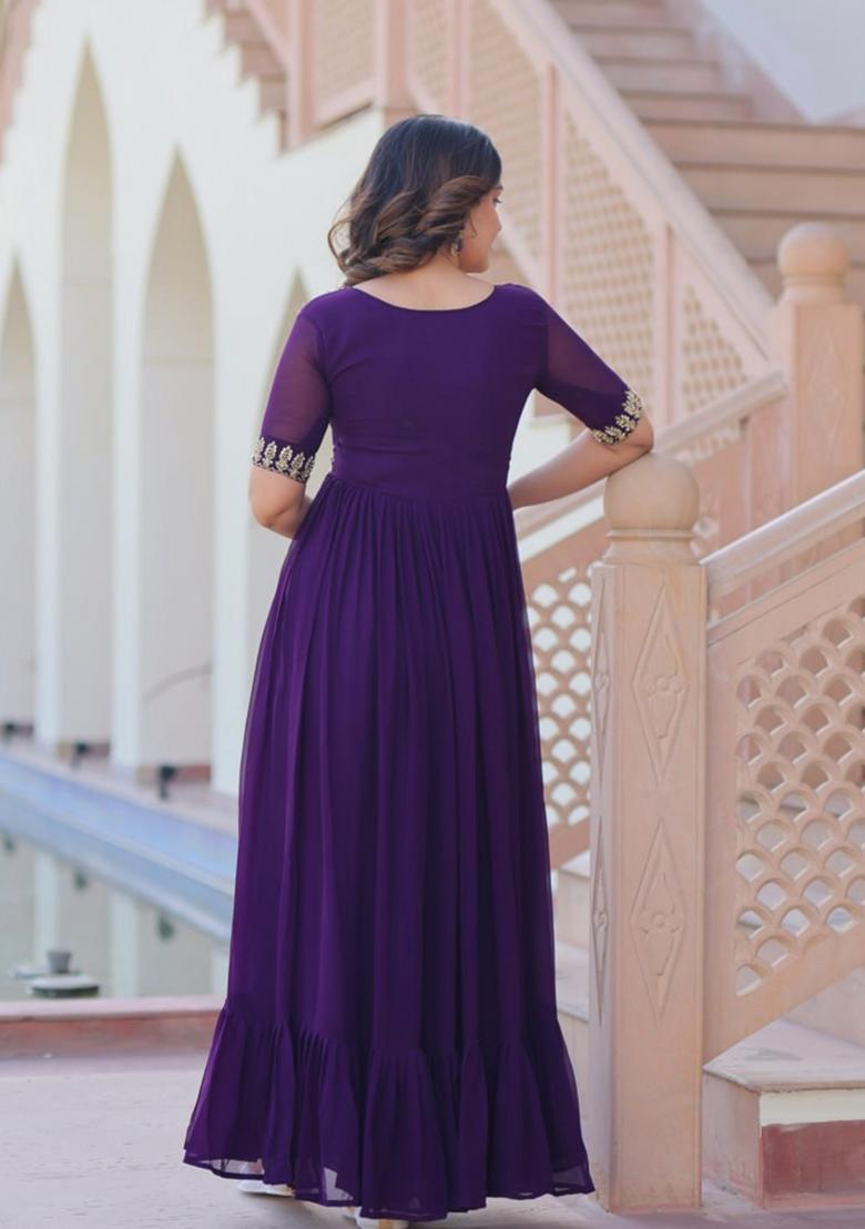 Purple Sequin Work Georgette Kurta - Indya