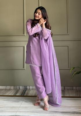 Lavender Sequin Work Silk Blend Kurta Set