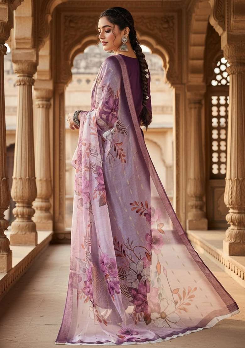 Wine Sequin Work Silk Blend Kurta Set - Indya