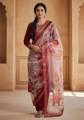 Maroon Sequin Work Silk Blend Kurta Set