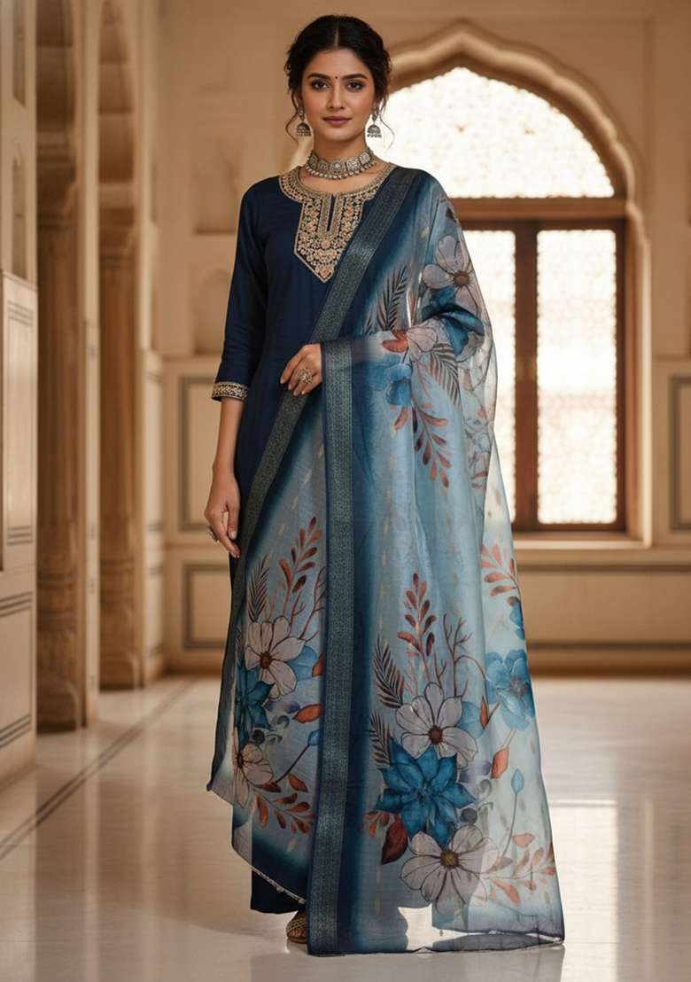 Purple Sequin Work Silk Blend Kurta Set - Indya