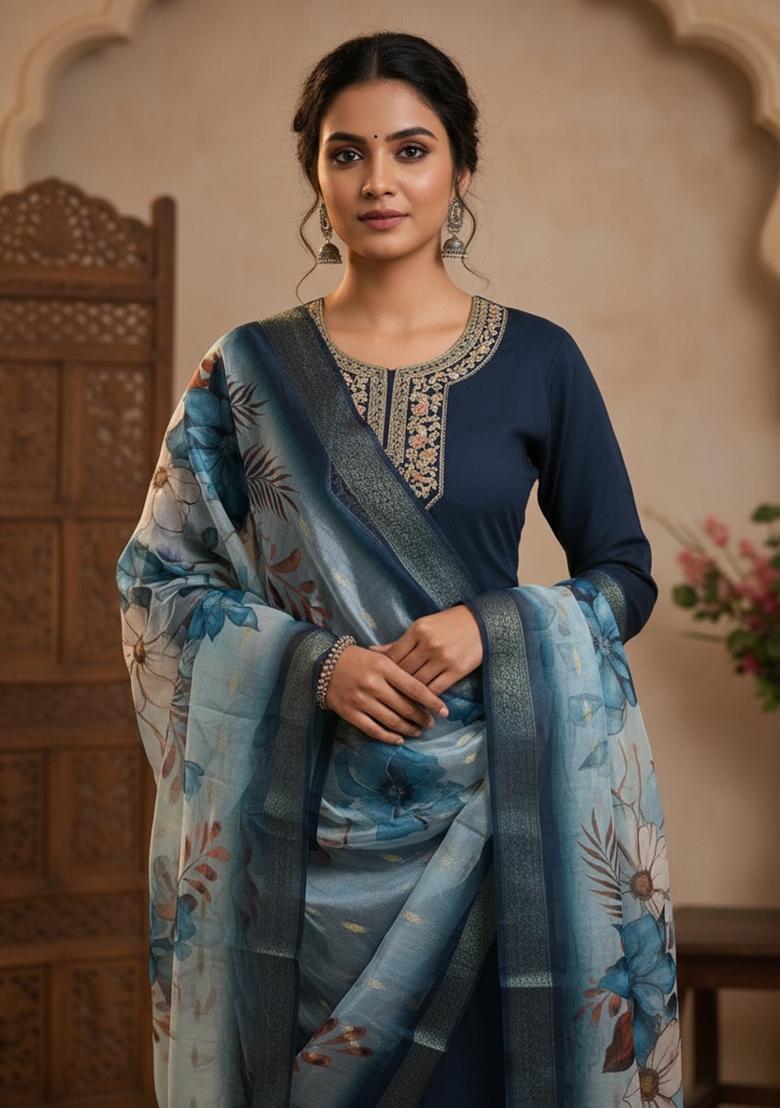 Purple Sequin Work Silk Blend Kurta Set - Indya