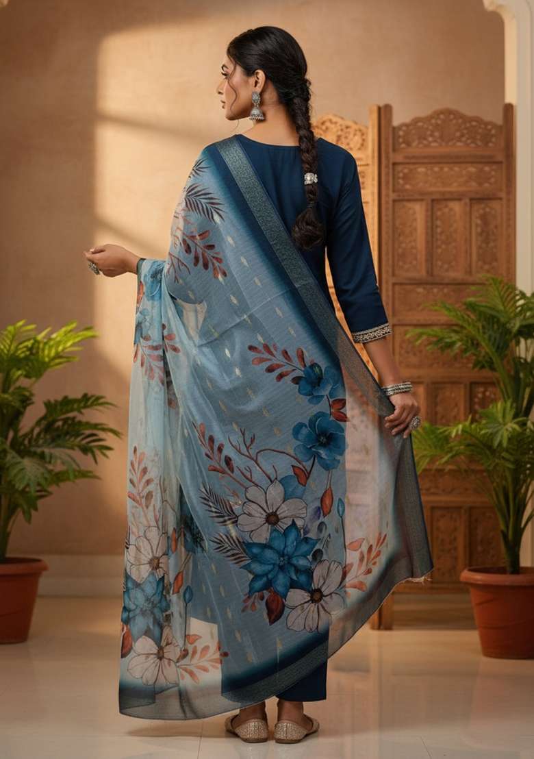 Purple Sequin Work Silk Blend Kurta Set - Indya