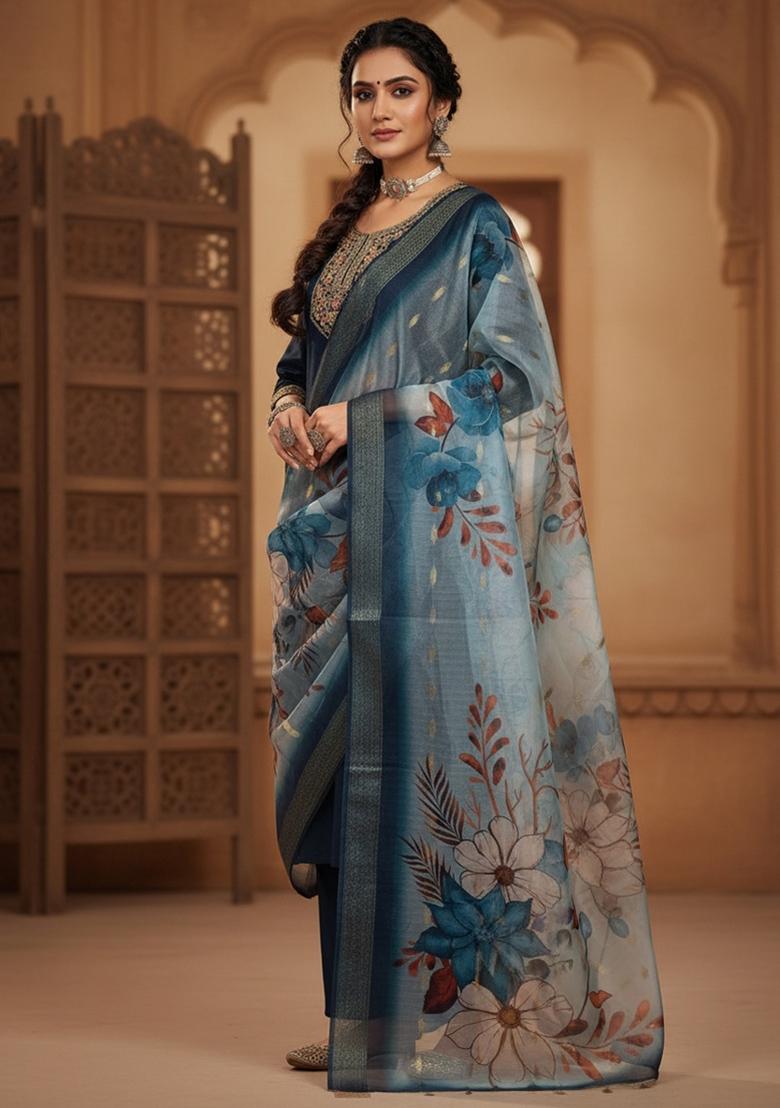 Purple Sequin Work Silk Blend Kurta Set - Indya