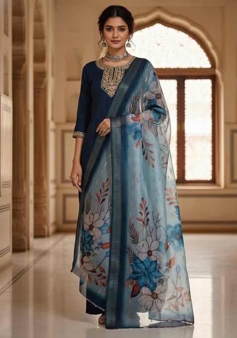 Purple Sequin Work Silk Blend Kurta Set