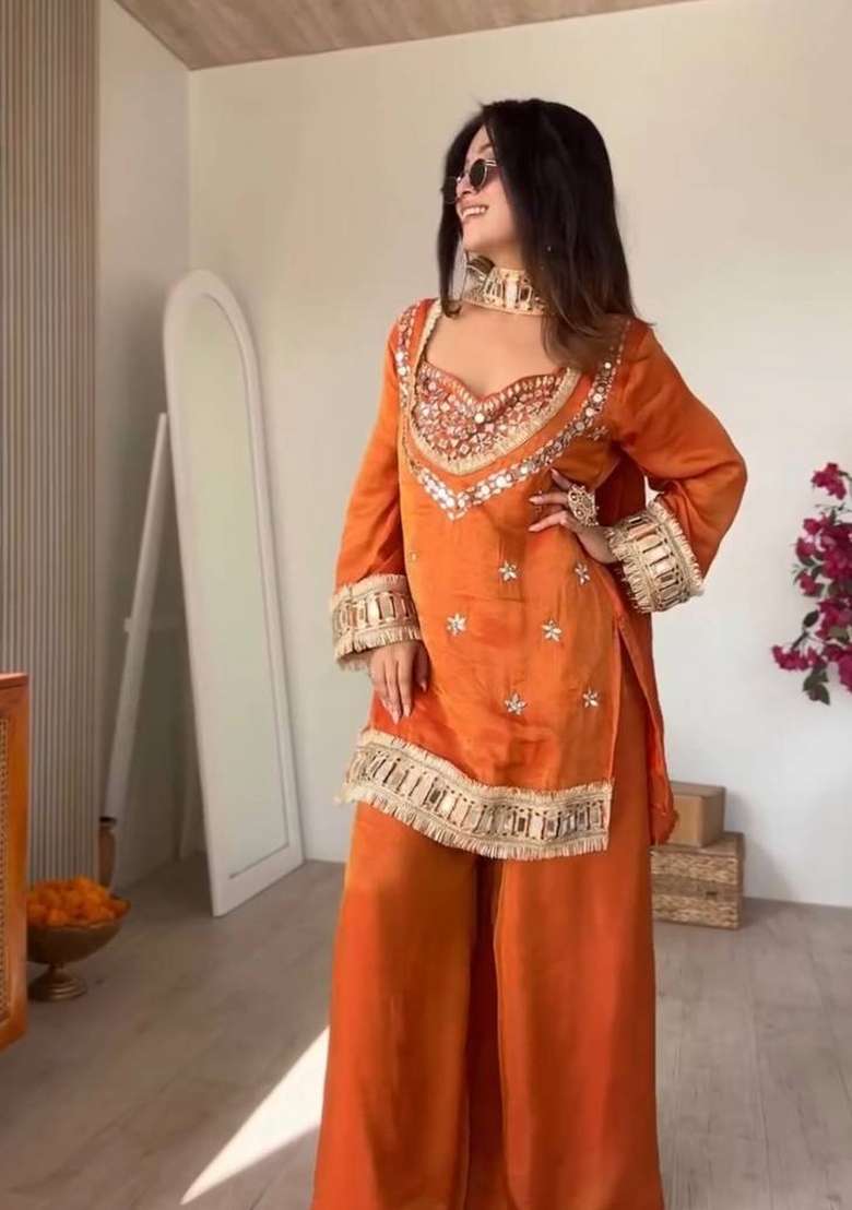 Purple Sequin Work Silk Blend Kurta Set - Indya