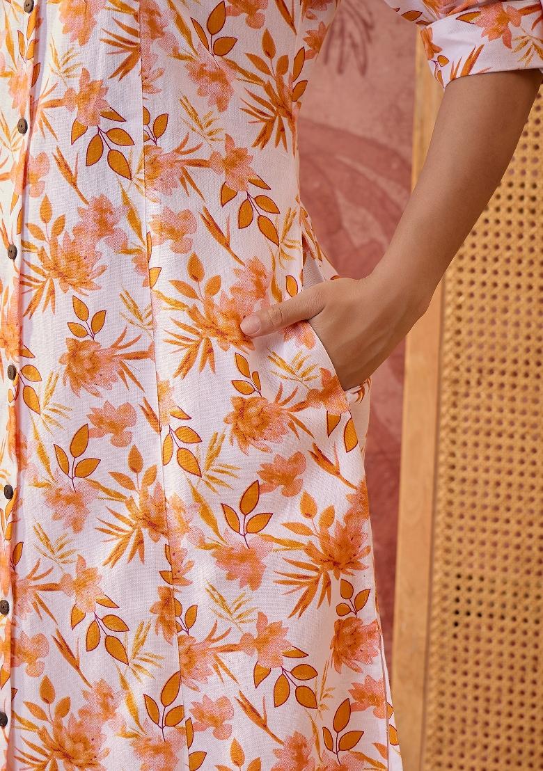Orange Sequin Work Cotton Kurta - Indya