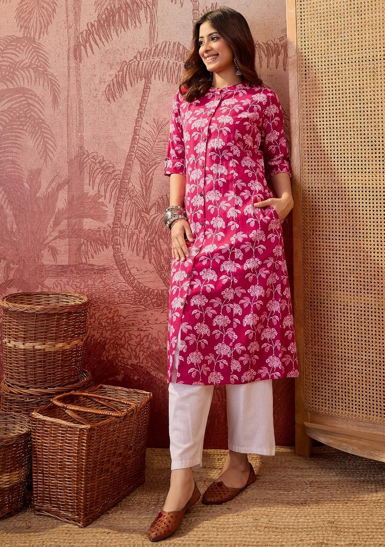 Navy Blue Sequin Work Cotton Kurta - Indya