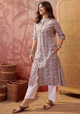 Grey Sequin Work Cotton Kurta