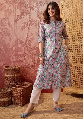 Sea Green Sequin Work Cotton Kurta